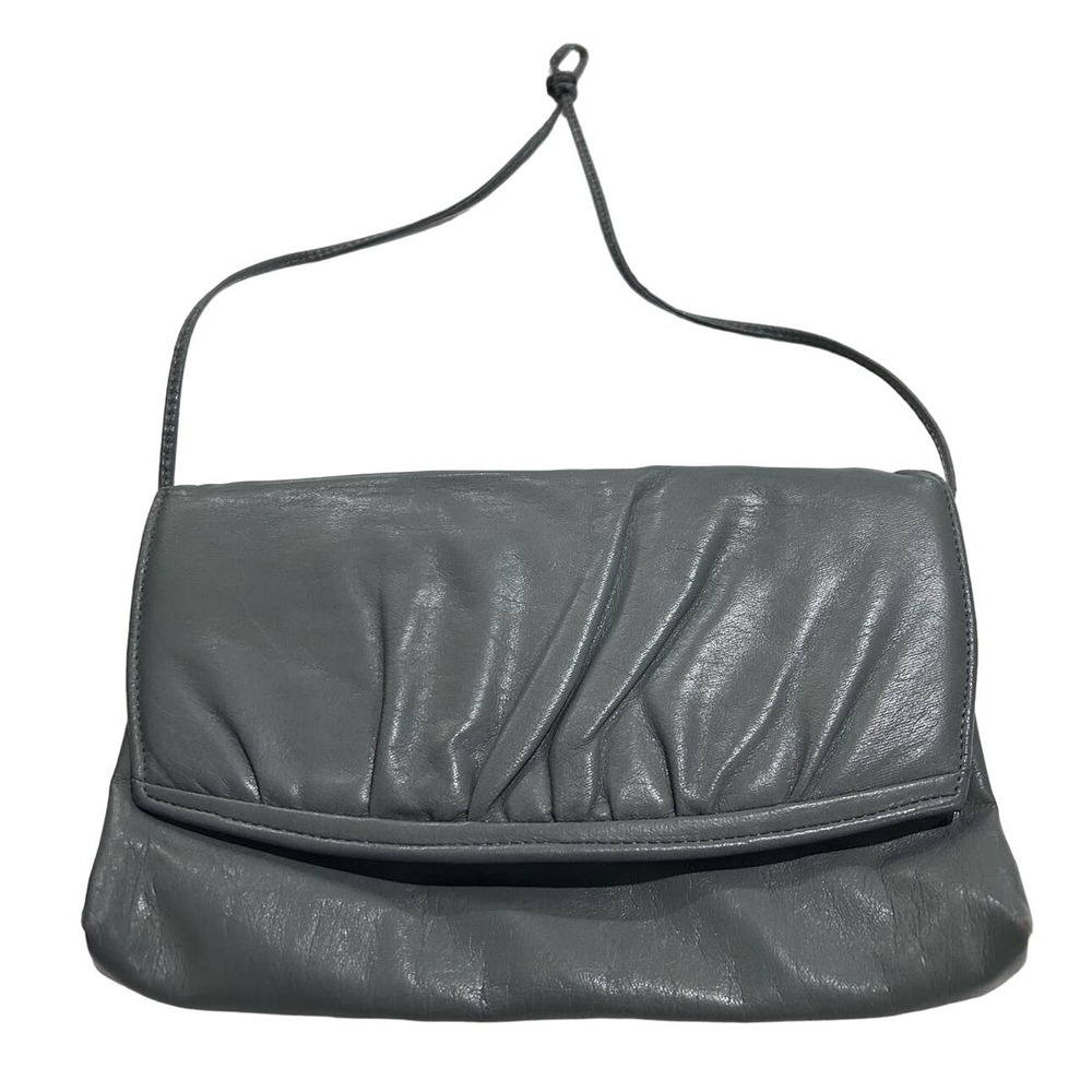 1980's Vintage gray leather Rome envelope Clutch shoulder Bag EUC